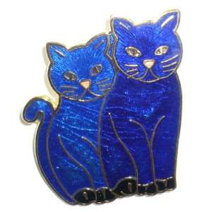  2 Blue Cloisonne Cats Pin Jewelry