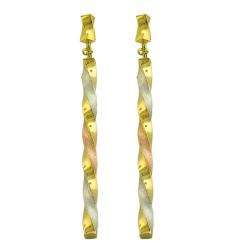 14k Tri color Gold Twisted Bar Dangle Earrings  Overstock