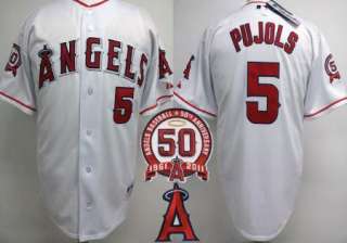 ALBERT PUJOLS #5 Anaheim Angels 50th & Team Patch Home Majestic Sewn 