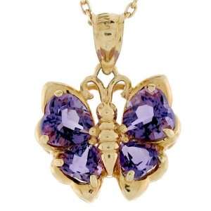    14k Yellow Gold Heart Amethyst Butterfly Charm Pendant: Jewelry