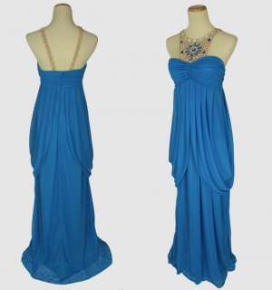 WINDSOR $110 Blue Halter Prom Ball Evening Gown NWT  