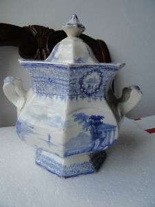 Antique Staffordshire blue transfer sugar pot the gem  