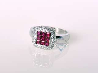 LeVian 18K White Gold Micro Pave Diamond and Ruby Ring  