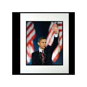 Barack Obama Waving with Flags 11 x 14 Matted Photograph (Unframed 