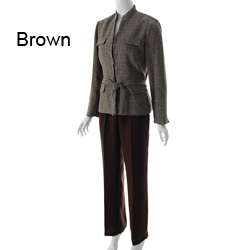   Womens 2 piece Belted Jacket and Pant Suit Set  Overstock