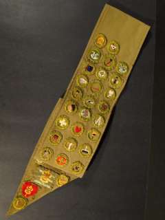 Vintage Boy Scout MERIT BADGE SASH   40 Merit Badges, 12 other Patches 