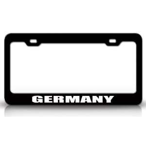 GERMANY Country Steel Auto License Plate Frame Tag Holder, Black/White