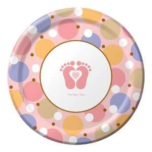 Tiny Toes Pink Baby Shower 9 inch Plates 