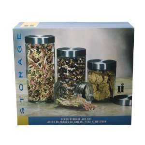 Housewares International 4 Piece Glass Storage Jar Set with Brushed 