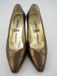 RENE MANCINI Bronze Leather Pumps Heels Shoes sz 37 1/2  