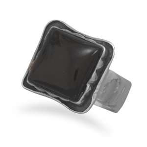  Sterling Silver Oxidized Black Onyx Ring / Size 9: Jewelry
