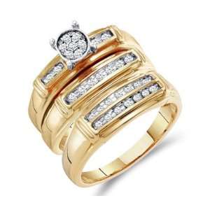  Diamond Rings Set Engagement Wedding Bands Yellow Gold Men 