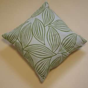   NATURAL COLOUR CUSHION WITH GREEN FLORAL DESIGN