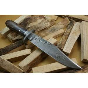 Custom Damascus Handmade Hunting Knife. With Leather Sheath. Top 