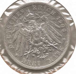 German Prussia 3 Mark coin 1909 A 0.900 Silver KM#527  