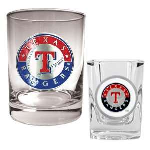   Texas Rangers MLB Rocks Glass & Square Shot Glass Set   Primary Logo