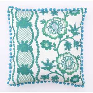    Buck Island in Teal & Blue Linen Embroidered Pillow