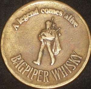 Bagpiper Whisky VINTAGE Brass Token Very Rare  