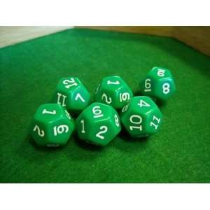  Opaque Green and White 12 Sided Dice Toys & Games