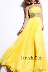 2012 Yellow Organza Beaded Empire One shoulder Formal Prom Gown 