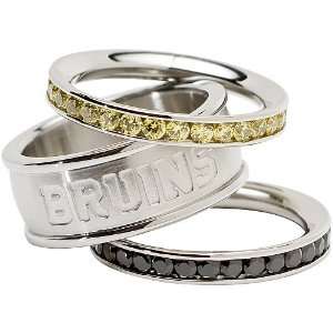  Logo Art Boston Bruins Ladies Spirit Crystal Stacked Ring 