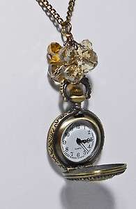  Style Pocket Watch Pendant Necklace with Faceted Glass Beads  