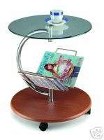 Modern Contemporary Glass Top End Table & Magazine Rack  