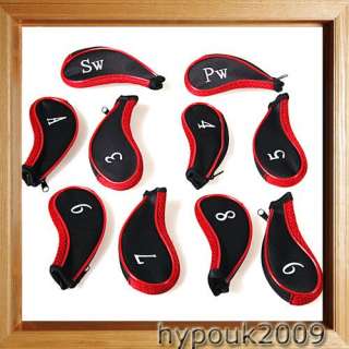 10pcs ★ Black & Red Golf Club Iron Headcover Head Cover Nylon Pad 