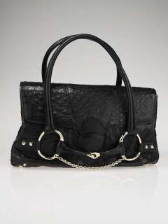 Gucci Black Ostrich Leather Horsebit Large Satchel Bag  
