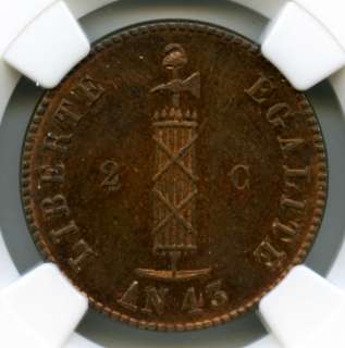 HAITI 1846 / AN43 2 Centimes NGC MS64 RB #5893  