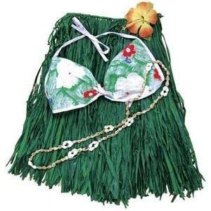 Hawaiian Grass Skirt Set Cotton Bra Top Green Child 