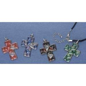  Club Pack of 16 Colored Mosaic Cross Pendant Religious 