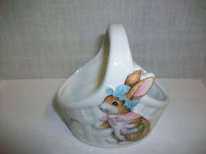 Porcelain Easter Basket w/ Bunny Rabbit Design 4  