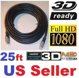 25 FT Foot Premium Gold HDMI Cable 1080p For PS3 HDTV 3D Blu Ray Hi 