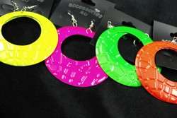Bright and funky neon coloured patterned hoop drop earrings 6cm  