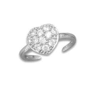  Rhodium Plated Pave CZ Heart Toe Ring 