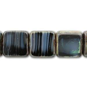  Black & Blue Waves Picasso 7mm Square Czech Glass Beads 