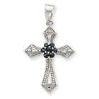 Jewelry Adviser pendants Sterling Silver Black CZ Diamond Accent Cross 