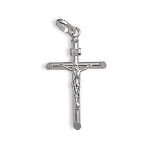  Small 14 Karat White Gold Religious Crucifix with 20 Inch 