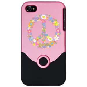   iPhone 4 or 4S Slider Case Pink Floral Peace Symbol 