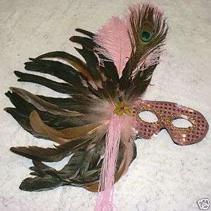 LT PINK FEATHER PEACOCK MASQUERADE MARDI GRAS MASK NEW  