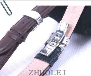   Mens Butterfly Fold Steel Buckle Genuine Leather Watch Bands Strap A8