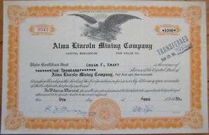 1935 Stock Certificate Alma Lincoln Mining Co Colorado  