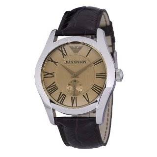   Brown Leather Beige Roman Numeral Dial Watch: Emporio Armani: Watches