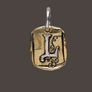 Waxing Poetic Gothic Initial Charm Pendant Sterling Silver Brass L