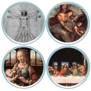   Set of 4 Round Coasters Art Leonardo Da Vinci Set 4