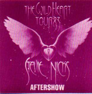 STEVIE NICKS 1983 WILD HEART TOUR AFTERSHOW PASS  
