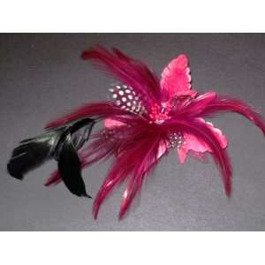   : Stunning Magenta Rose Hair Feather Flower Hat Clip/ Brooch: Beauty