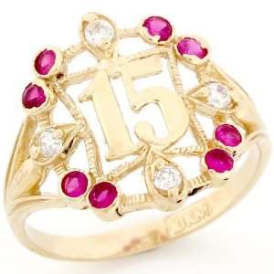    10k Gold Synthetic Ruby 15 Anos July Birthstone Ring Jewelry