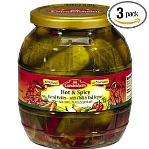 Gundelsheim Hot and Spicy Barrel Pickles, 28.7 Ounce Glass (Pack of 3 